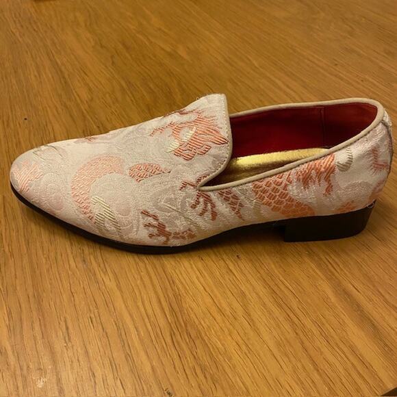 Dress Loafers Size EU 39 Mens 7 Womens 9 Slip on Embroidered Pink Jacquard Shoes - Picture 3 of 9